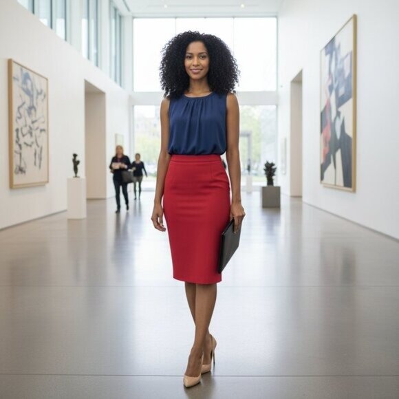 Roz & Ali XL Solid Navy Blue Sleeveless Blouse Pleated Neck Career Plus Size - Picture 3 of 8